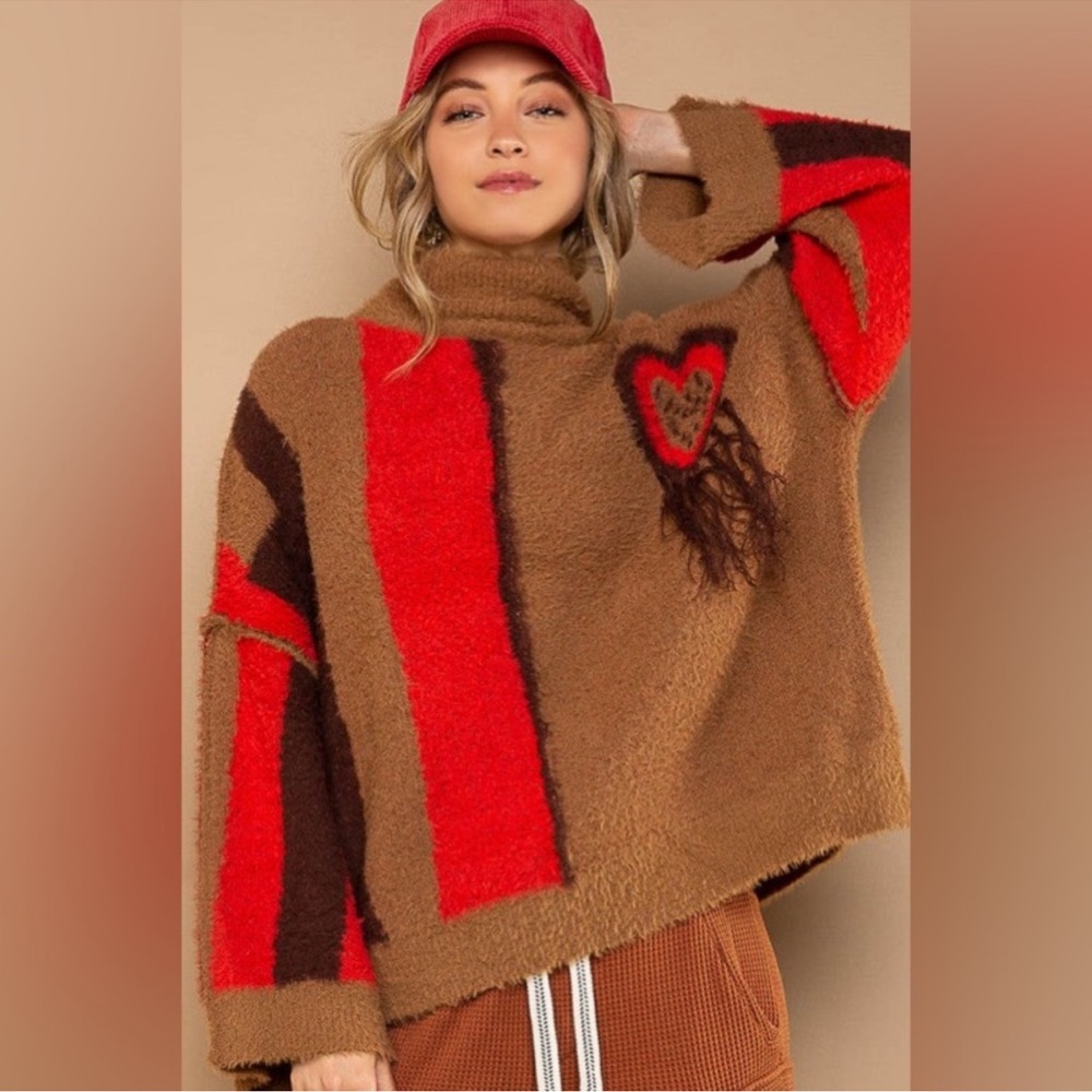 POL Magical Mohair Sweater
Brown and Red Heart Sweater